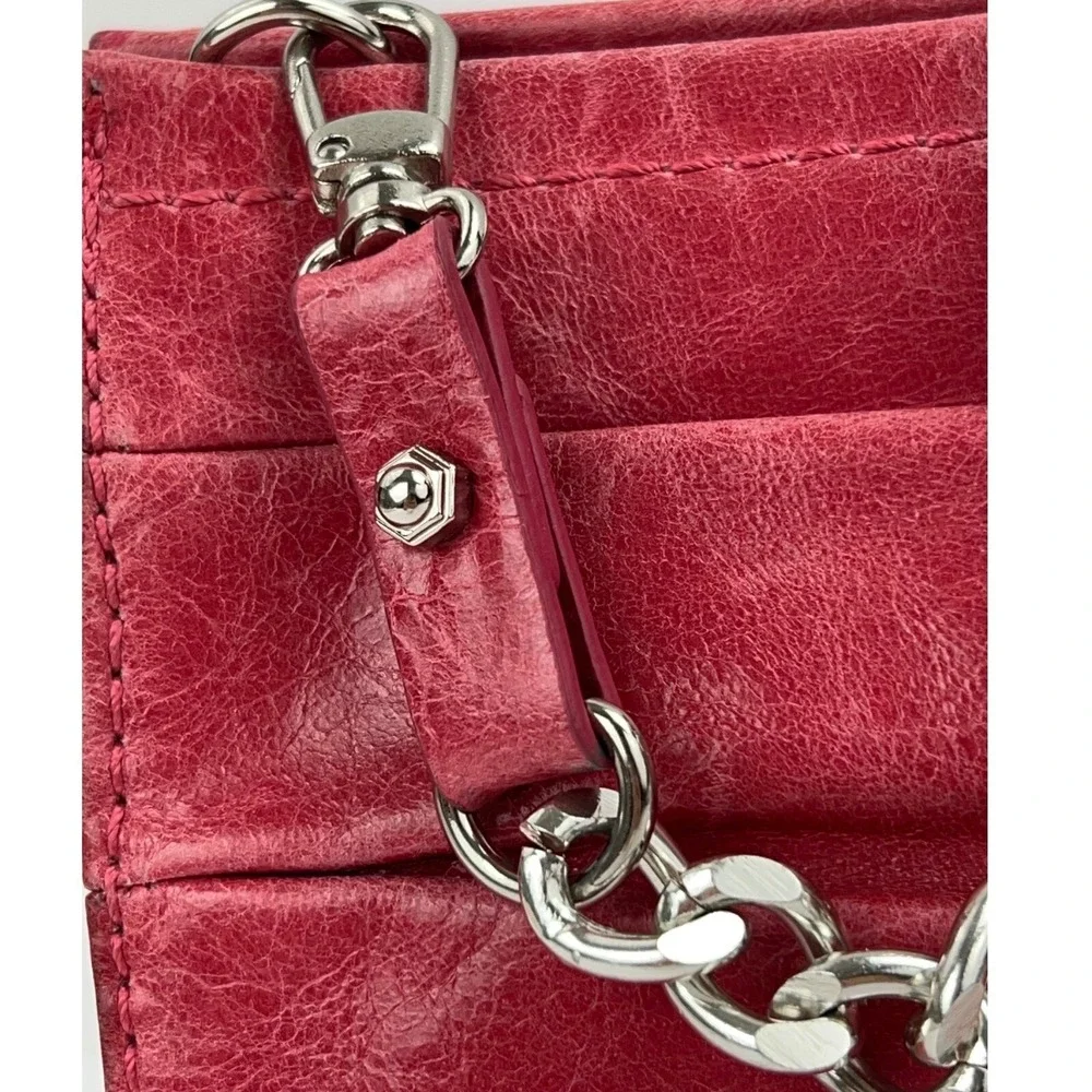 THE SAK Charleston Leather Demi Shoulder Clutch Pink Pleated Chain Handbag Purse